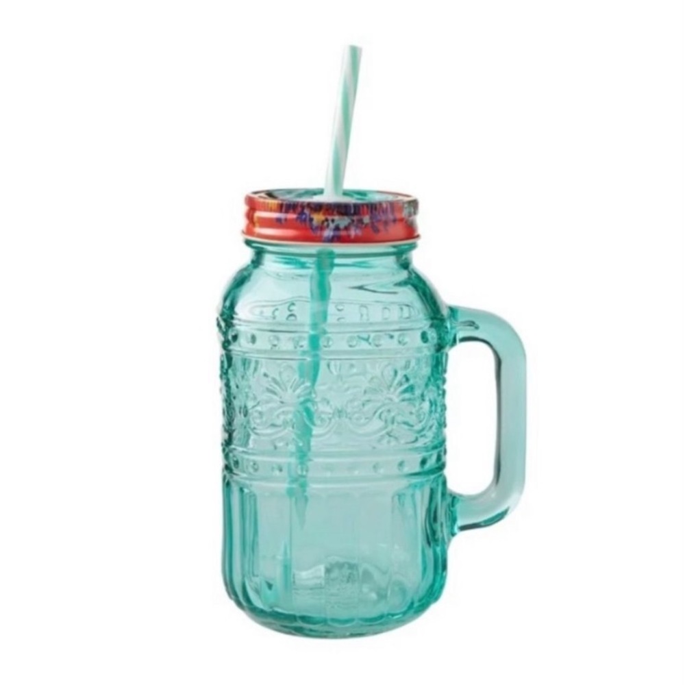 The Pioneer Woman Delaney Cassie glass 32-Fluid-Ounce Mason Jar
Tumbler, Teal: